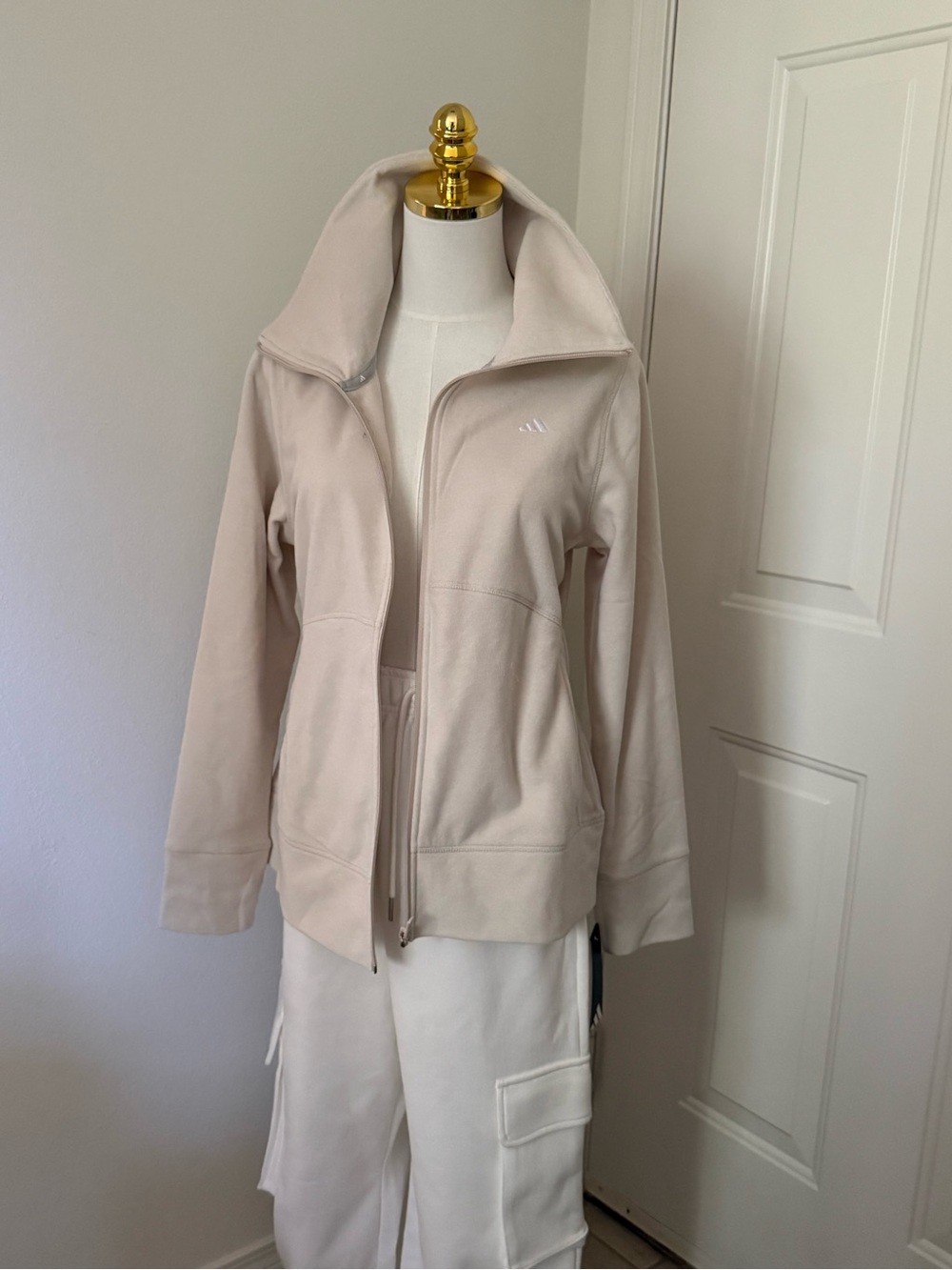 adidas Light Beige Women's Bomber Jacket with High Collar